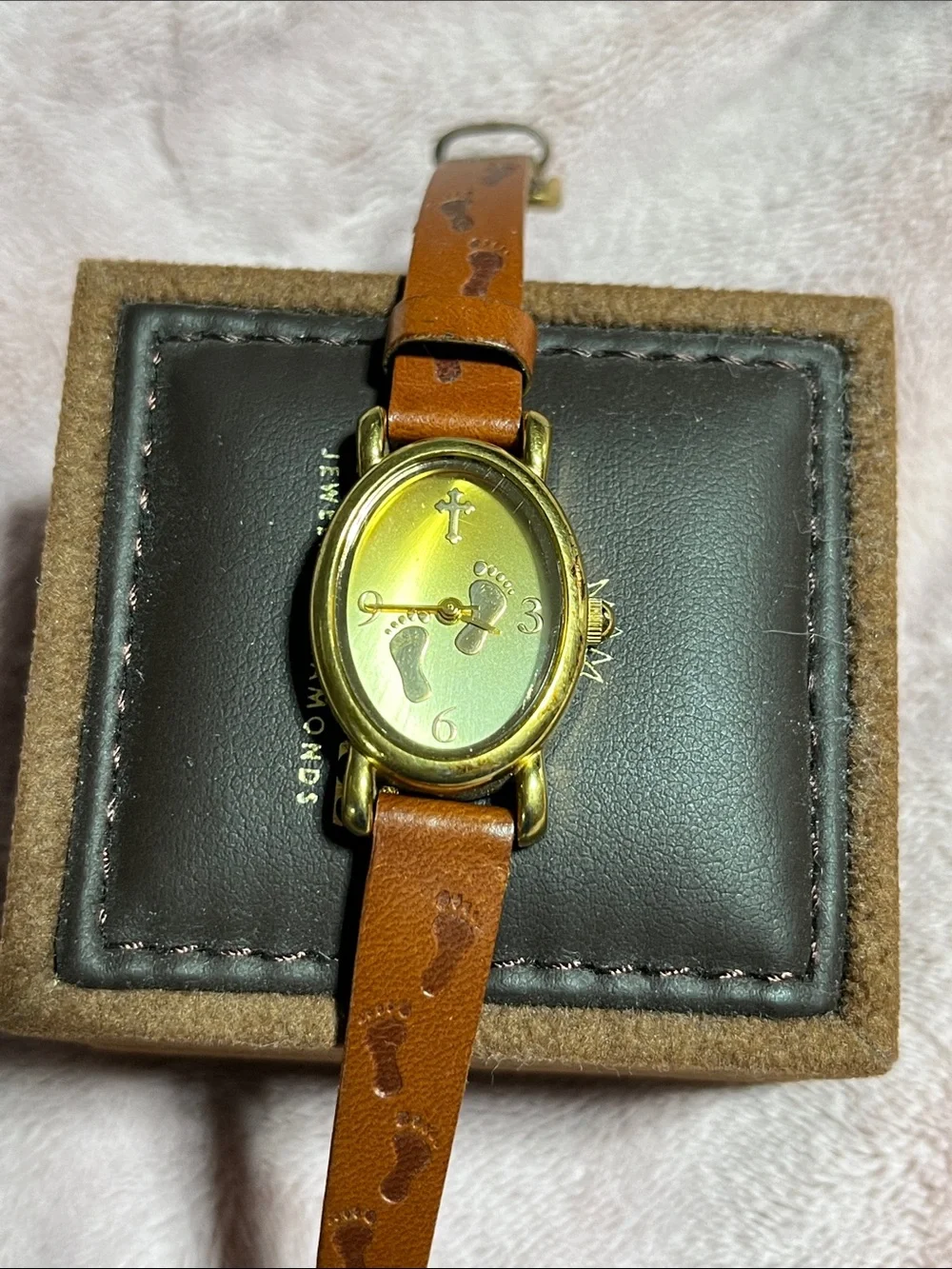 Leather Footprint Strap Women's Watch - Brown